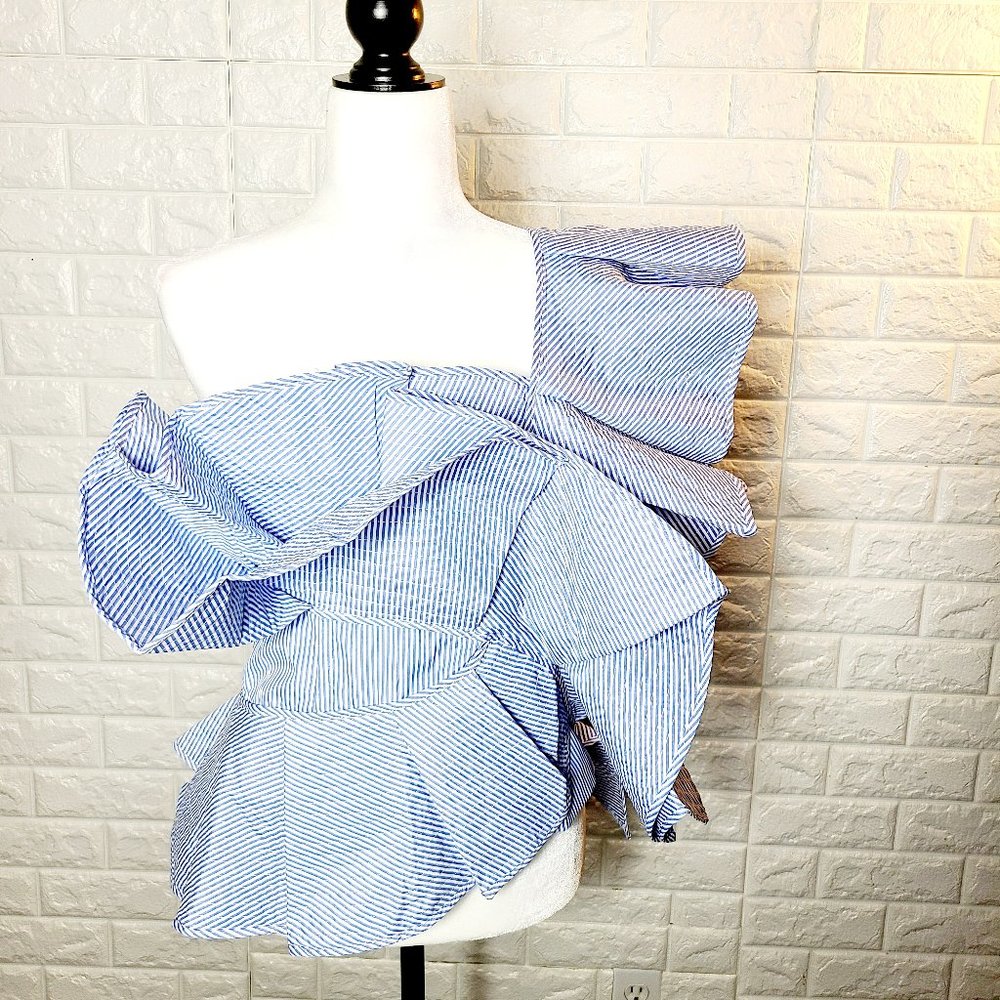 Off Shoulder Blue White Top